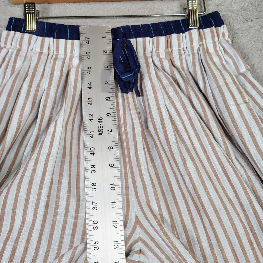 By Anthropologie Pants Women Small Gray Brown Striped Drawstring Waist Wide Leg - Picture 6 of 13
